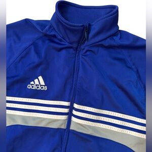 Adidas Blue & White Full Zip Y2K Spell Out Men’s Jacket Size Large Soccer/Sports